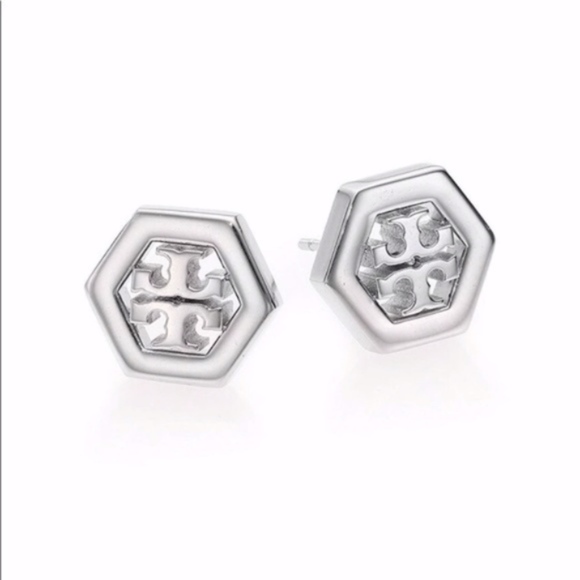 Tory Burch Jewelry - NWT TORY BURCH SILVER Hex-Logo Silver Stud Earring